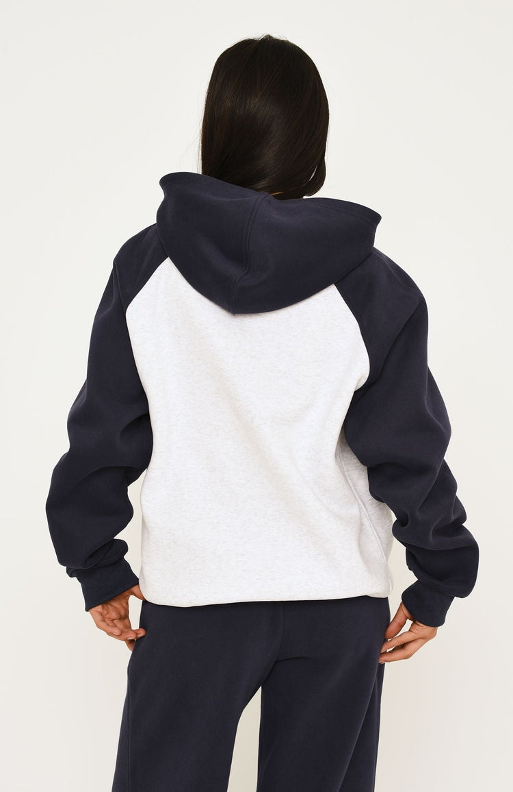Loving It Here Oversized Hoodie Grey Marle/Navy