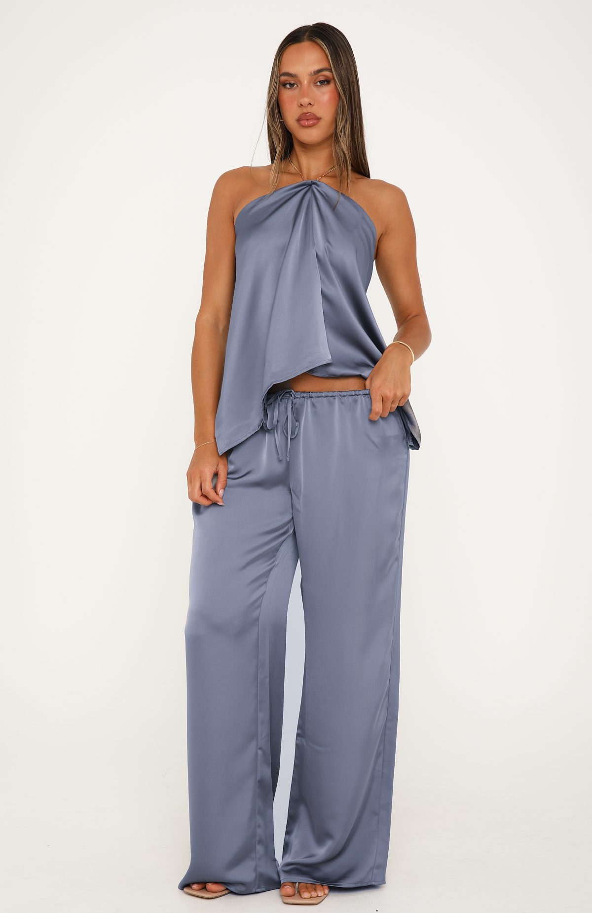 Fallen Glance Satin Wide Leg Pants Charcoal