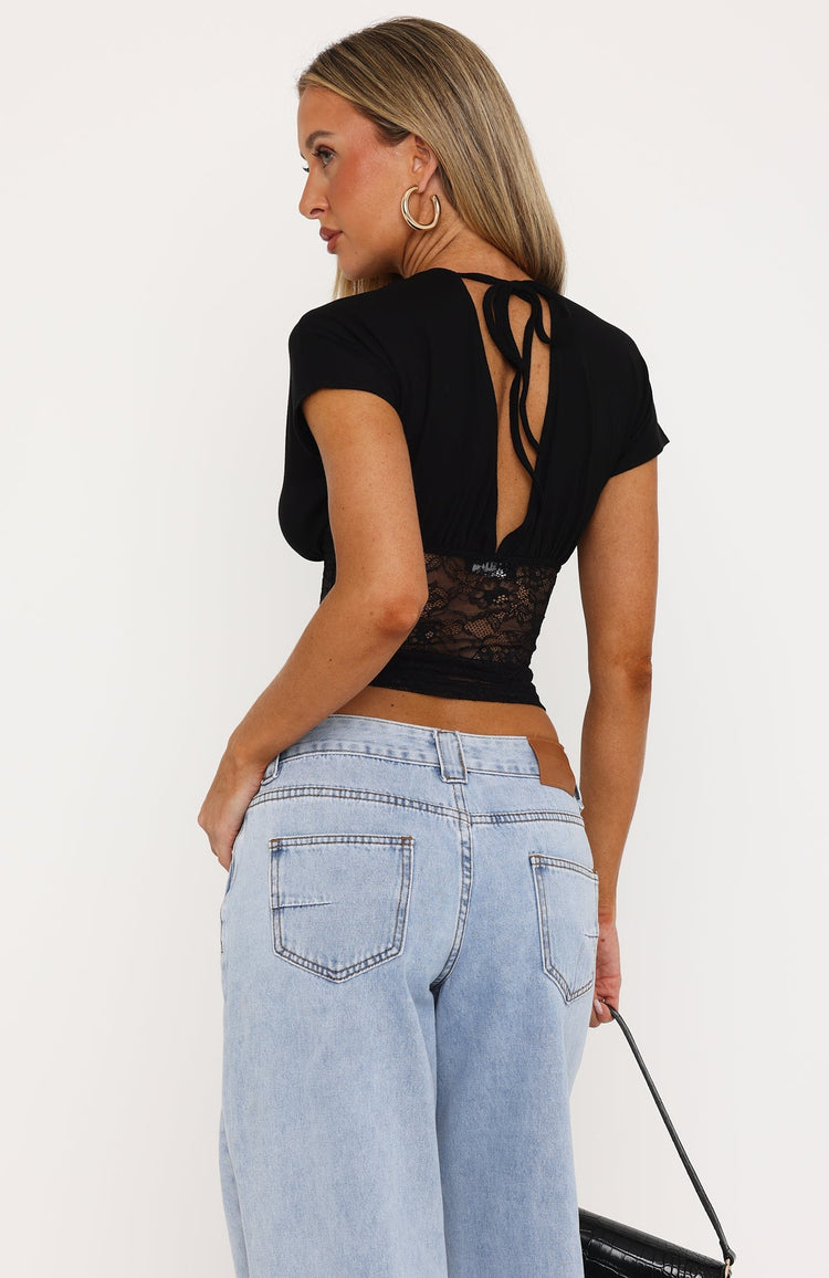 Falling Out Of Focus Short Sleeve Lace Top Black