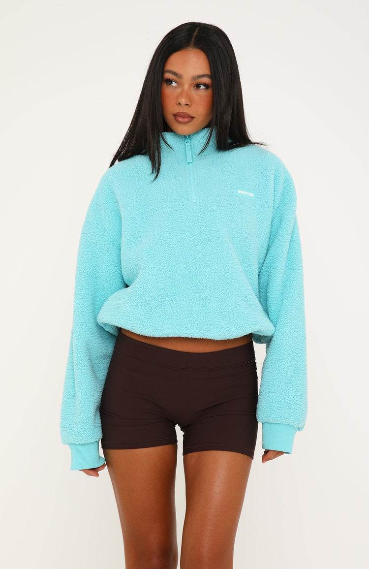 Figure It Out Later Fleece Quarter Zip Sweater Aqua