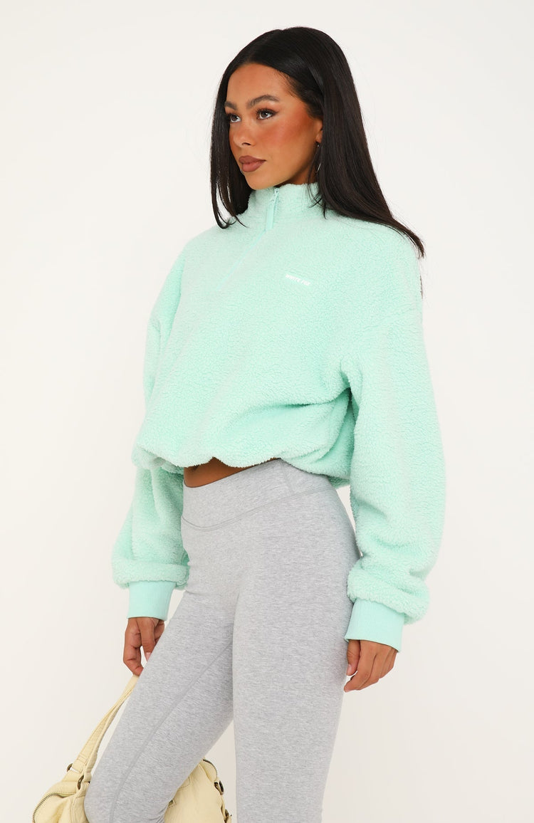 Figure It Out Later Fleece Quarter Zip Sweater Icy Mint