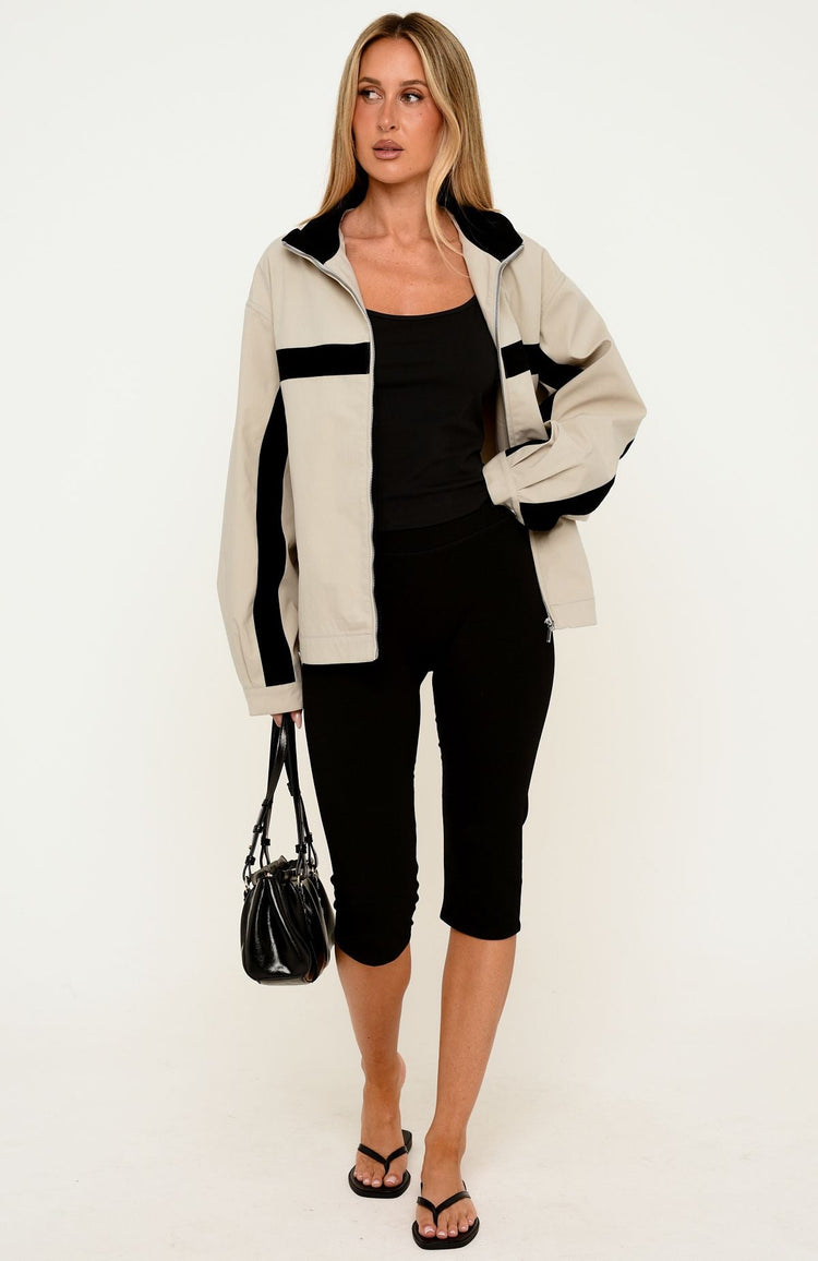 Wilhemina Funnel Neck Jacket Stone/Black
