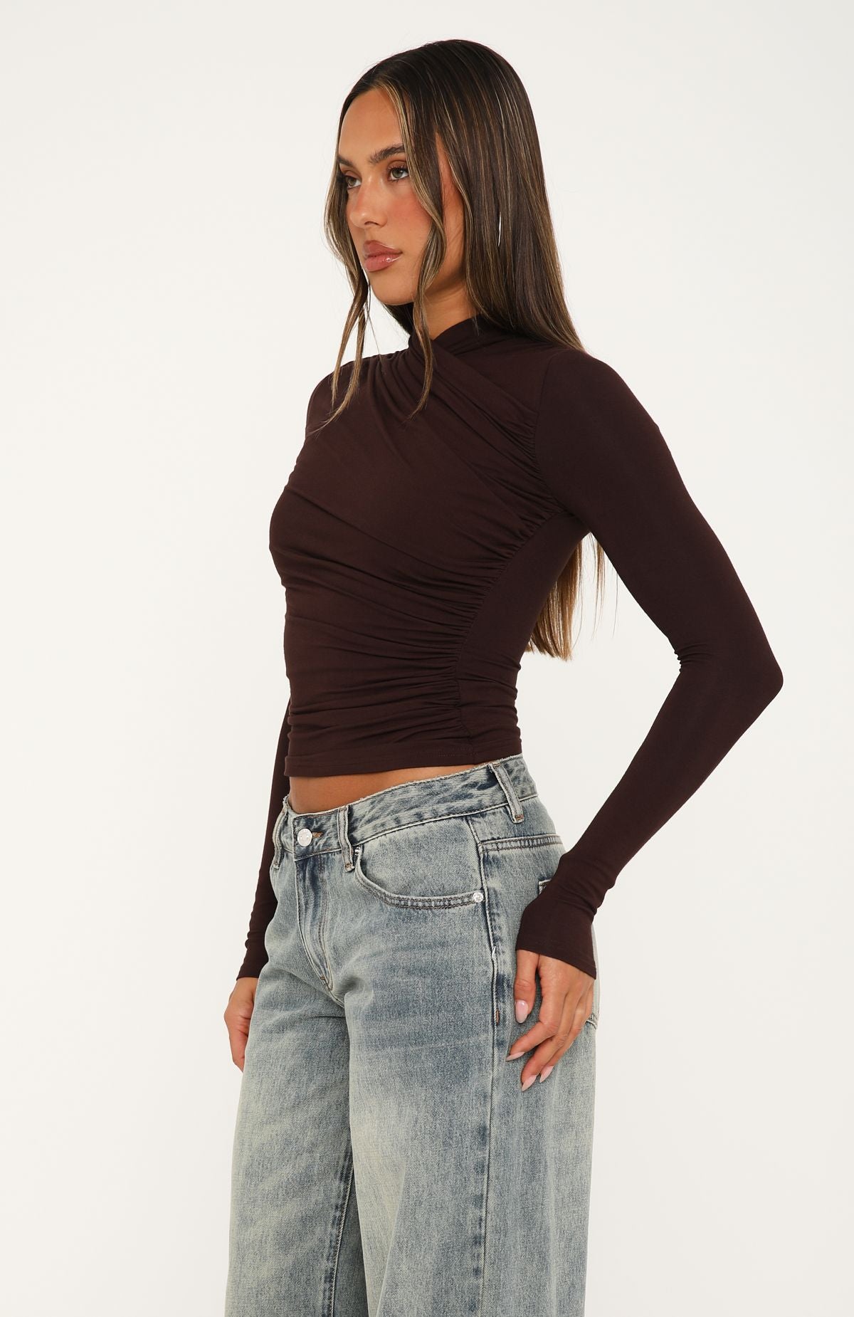 Quiet Crush Long Sleeve Top Dark Chocolate