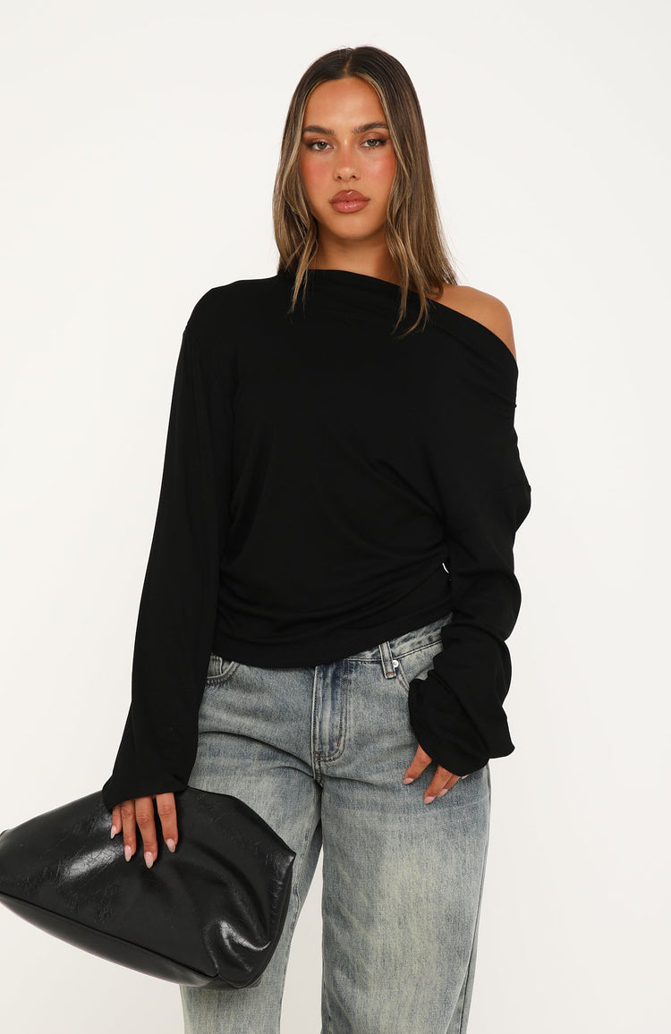 If You Insist Off Shoulder Long Sleeve Top Black