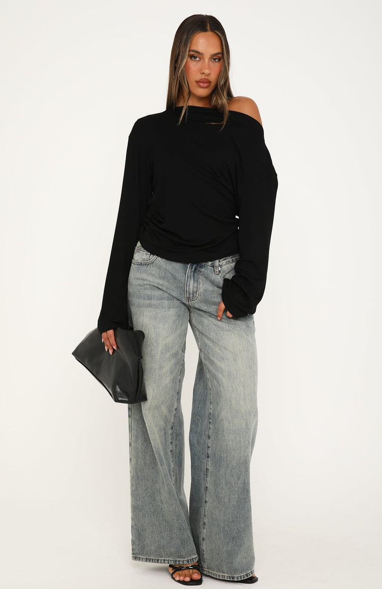 If You Insist Off Shoulder Long Sleeve Top Black