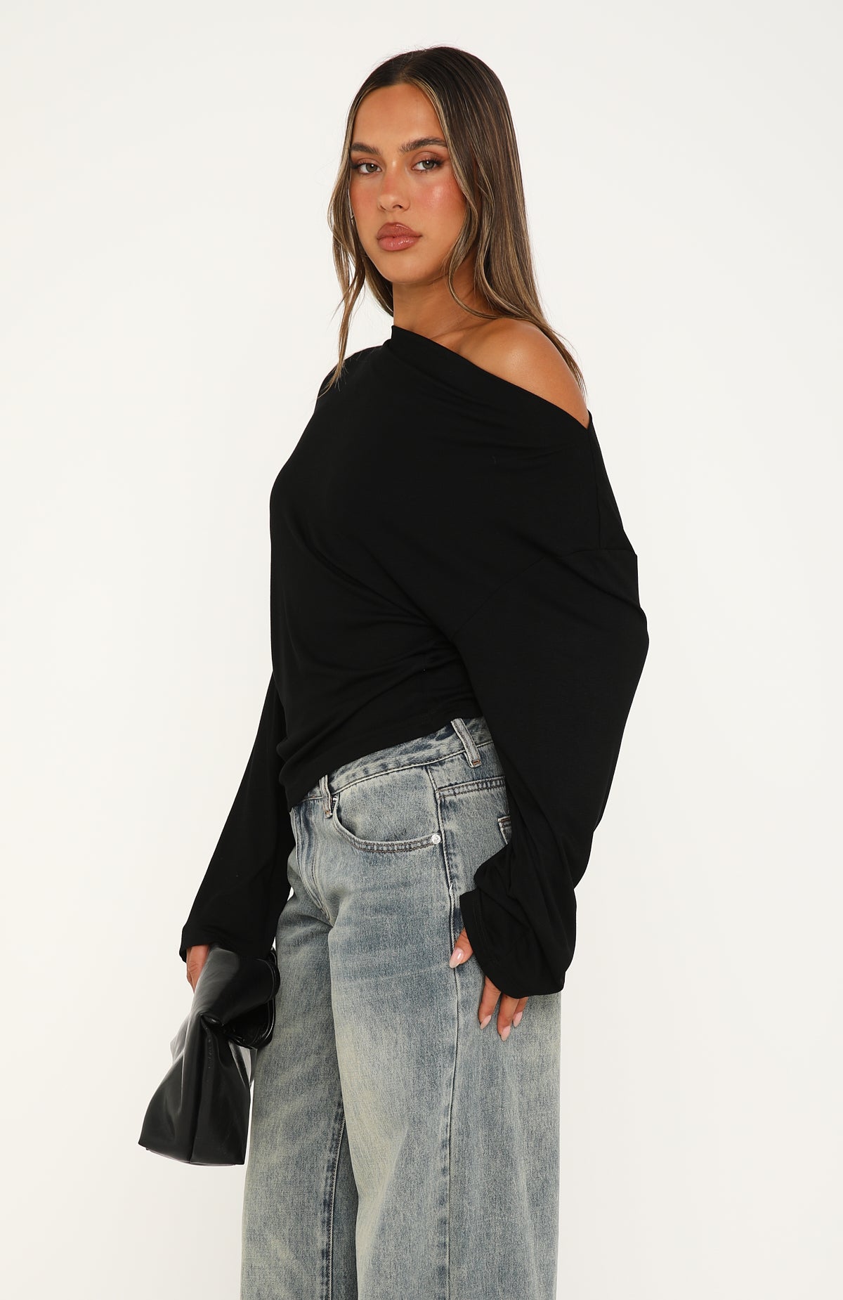 If You Insist Off Shoulder Long Sleeve Top Black