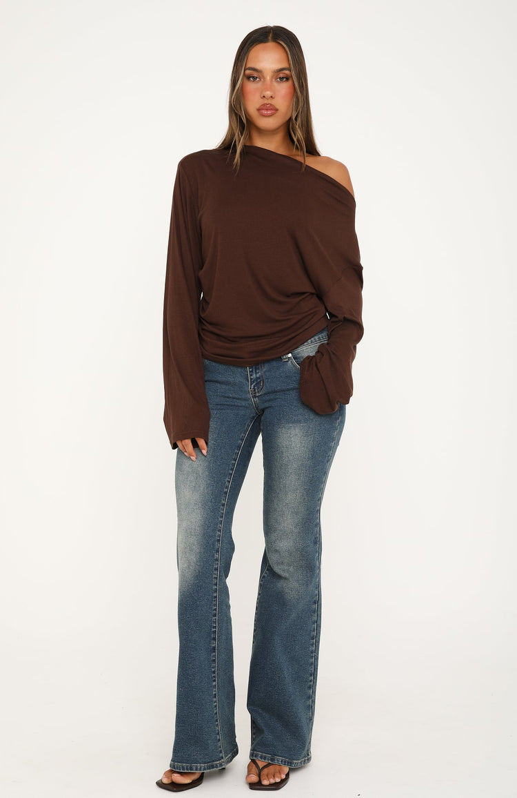If You Insist Off Shoulder Long Sleeve Top Chocolate