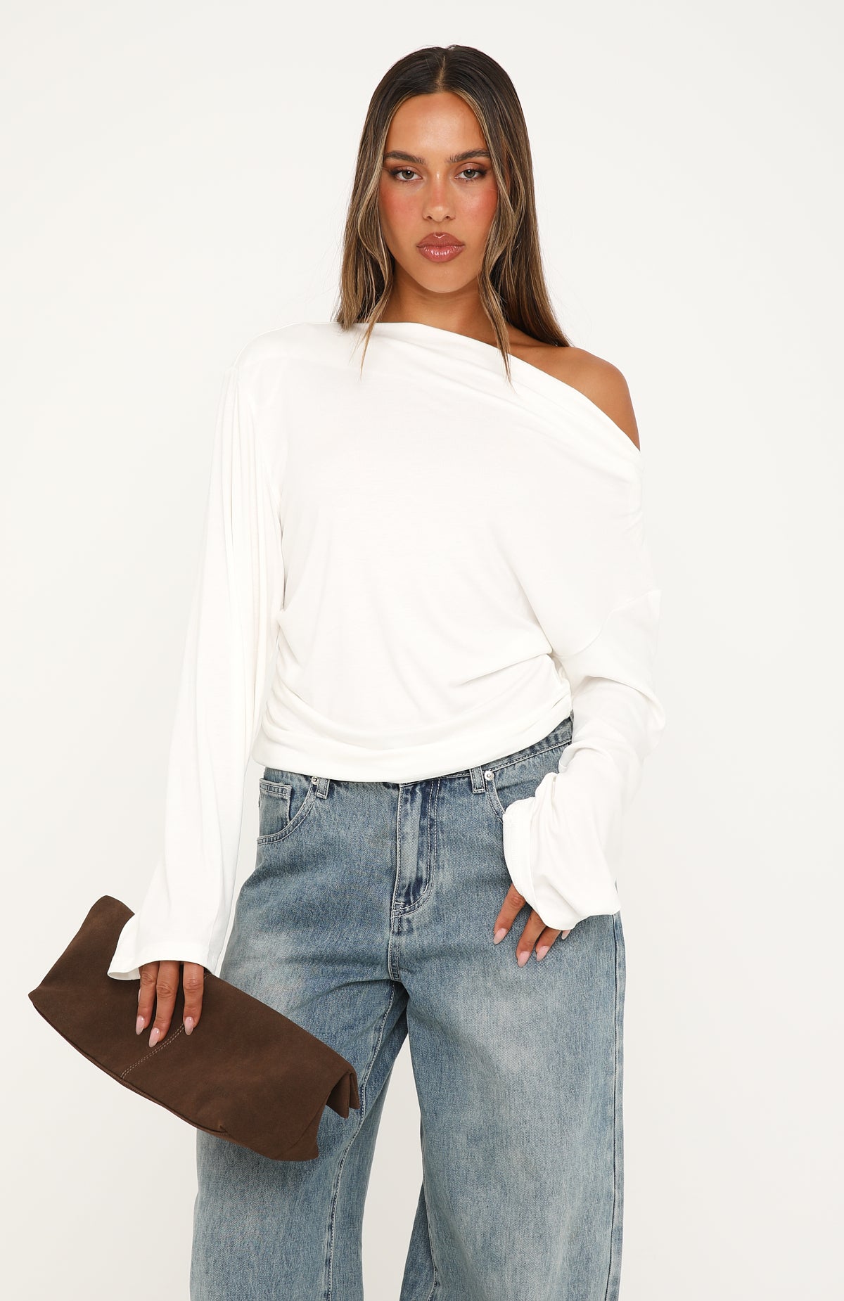 If You Insist Off Shoulder Long Sleeve Top White