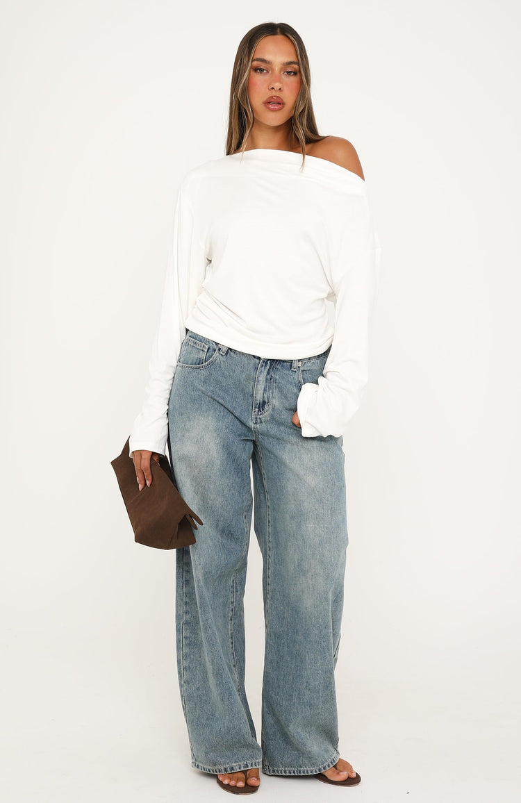 If You Insist Off Shoulder Long Sleeve Top White
