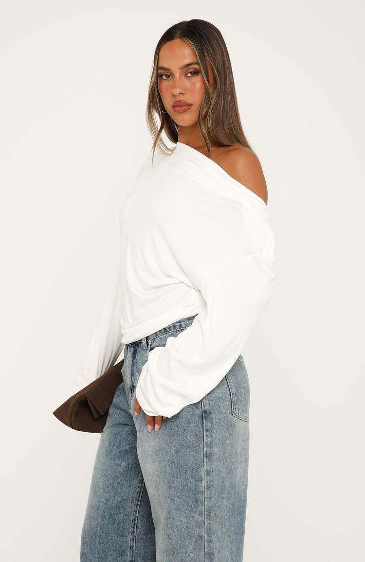 If You Insist Off Shoulder Long Sleeve Top White