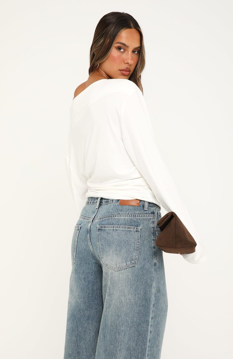 If You Insist Off Shoulder Long Sleeve Top White