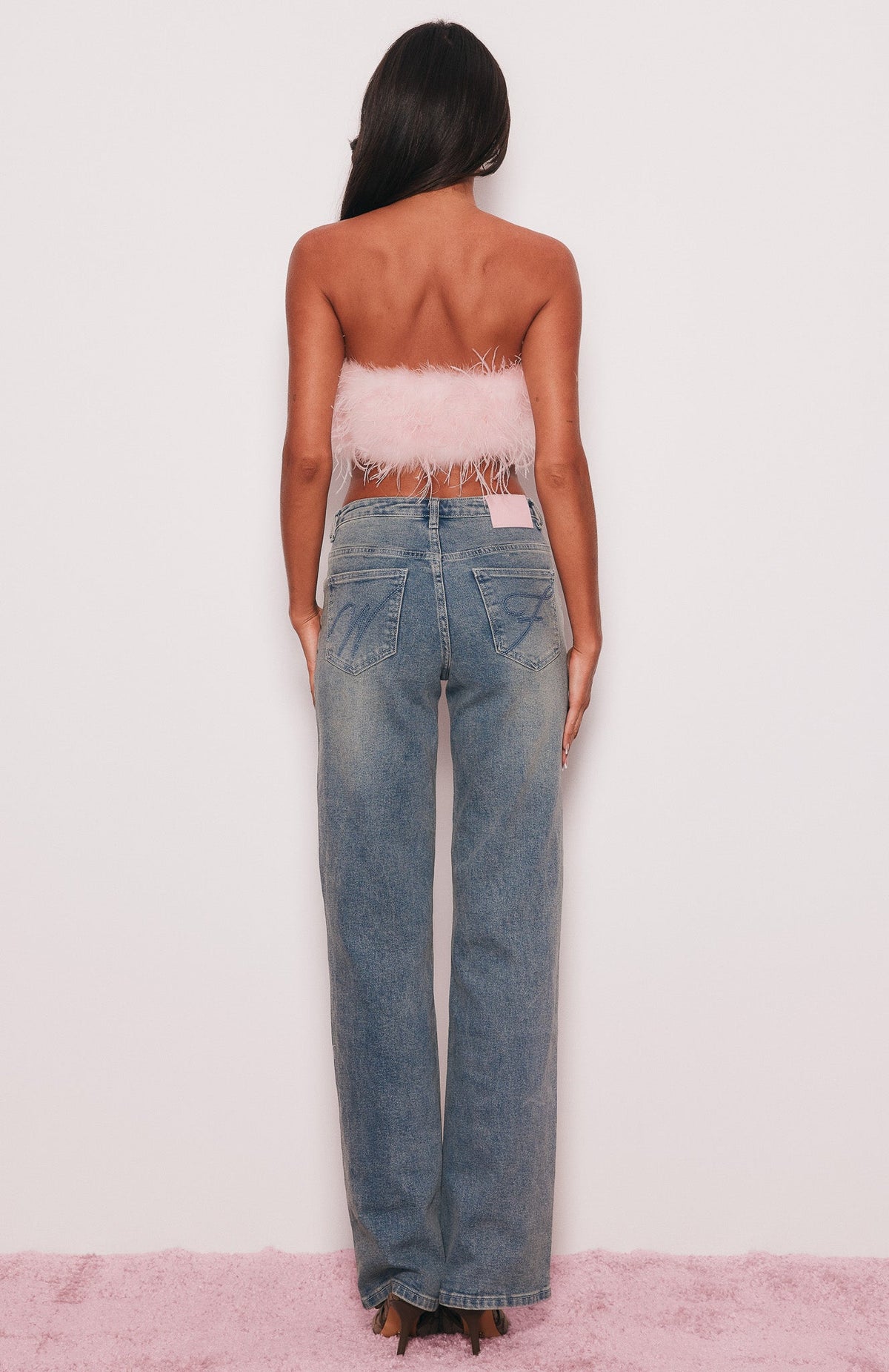 Andrea Mid Rise Straight Leg Jeans Brown Blue Acid Wash