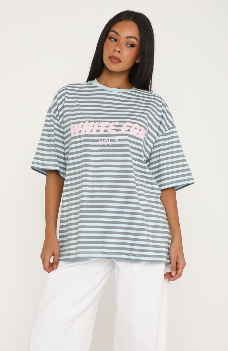 Offstage Striped Oversized Tee Blue/Charcoal Stripe