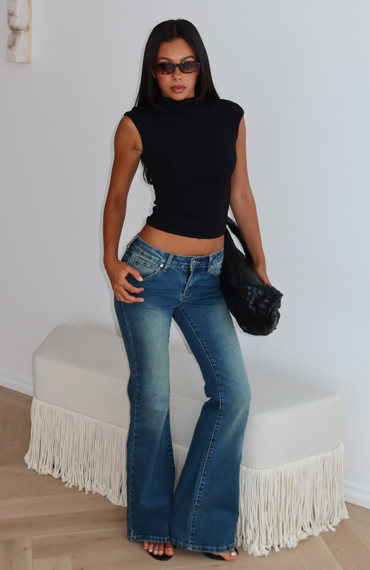 Katherine Mid Rise Flare Leg Jeans Mid Brown Blue Wash