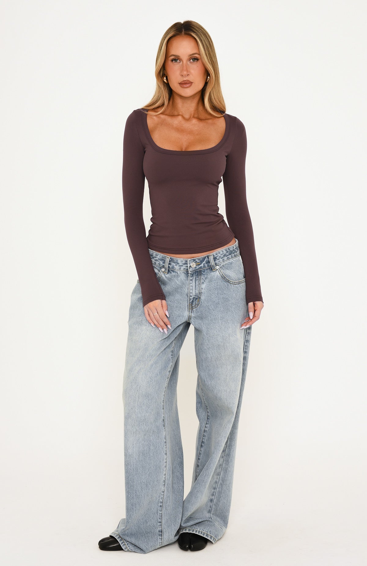 Keep Guessing Long Sleeve Top Espresso