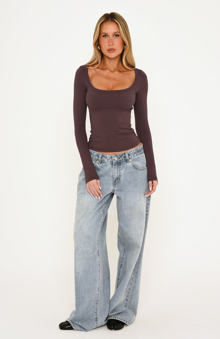 Keep Guessing Long Sleeve Top Espresso