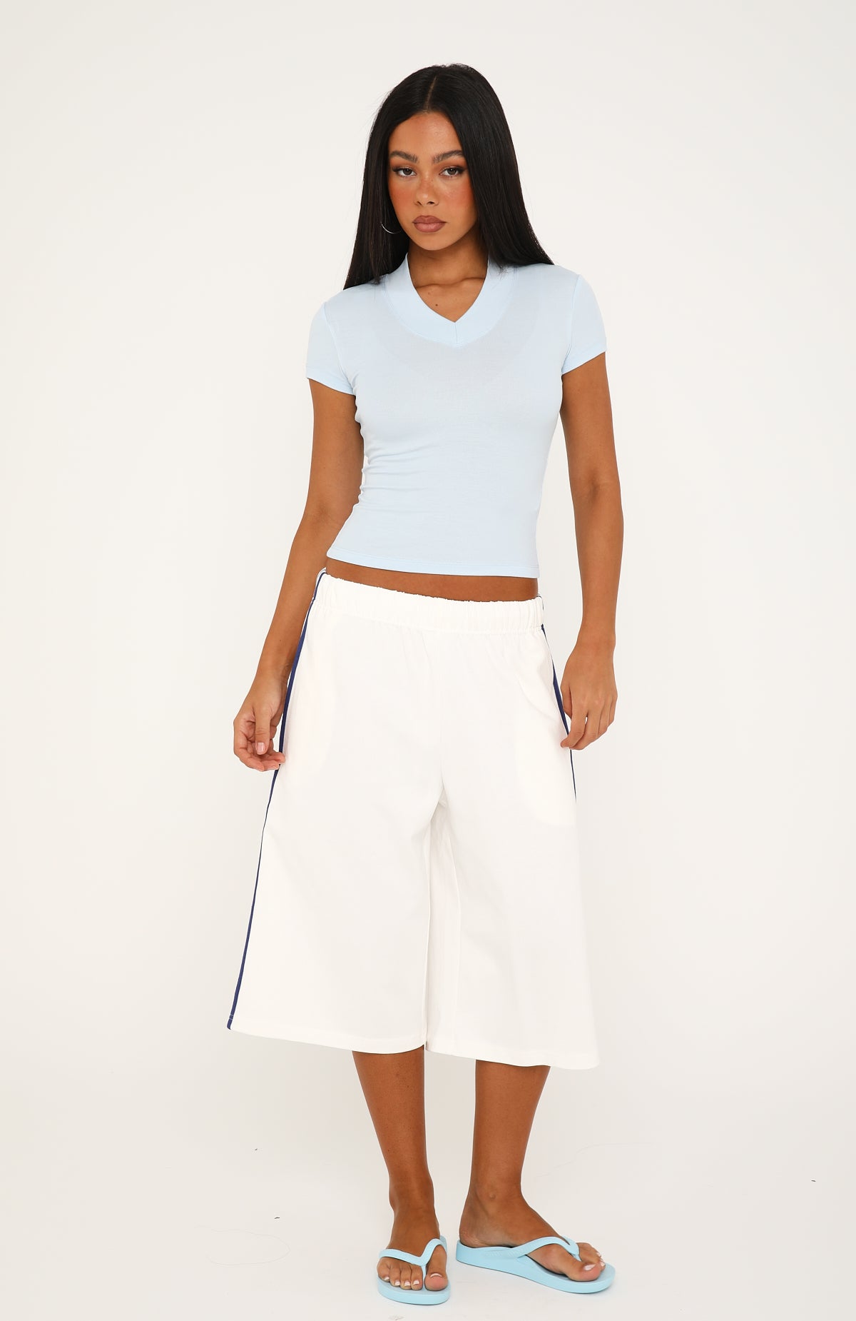 Keep That Energy Short Sleeve V Neck Top Icy Blue