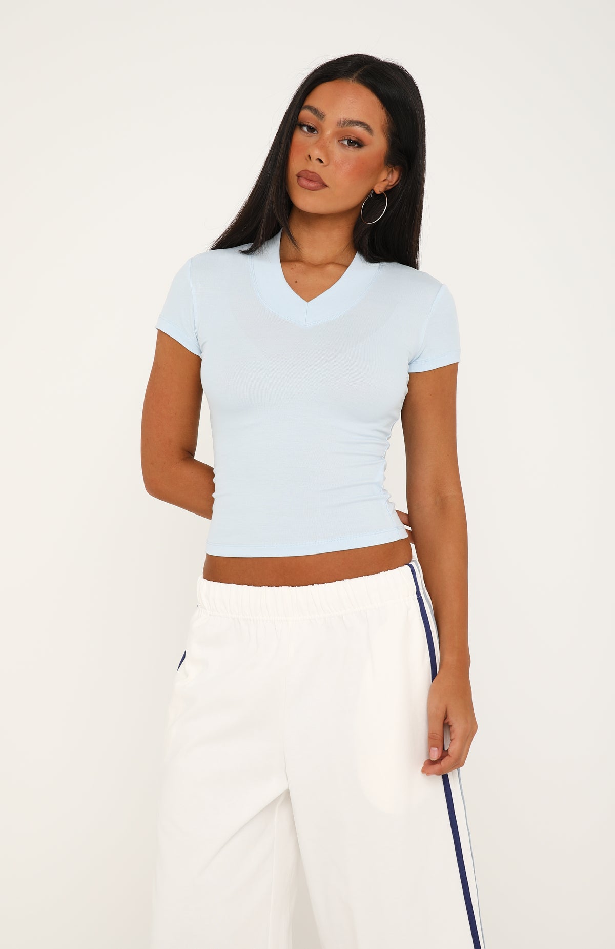 Keep That Energy Short Sleeve V Neck Top Icy Blue