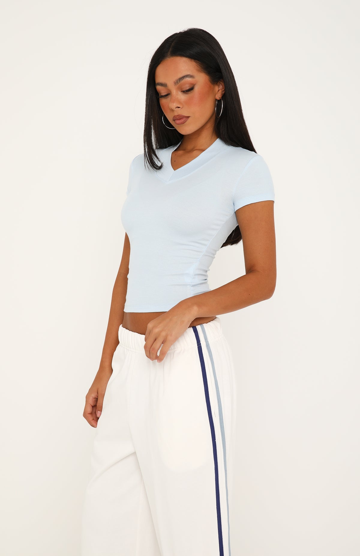 Keep That Energy Short Sleeve V Neck Top Icy Blue