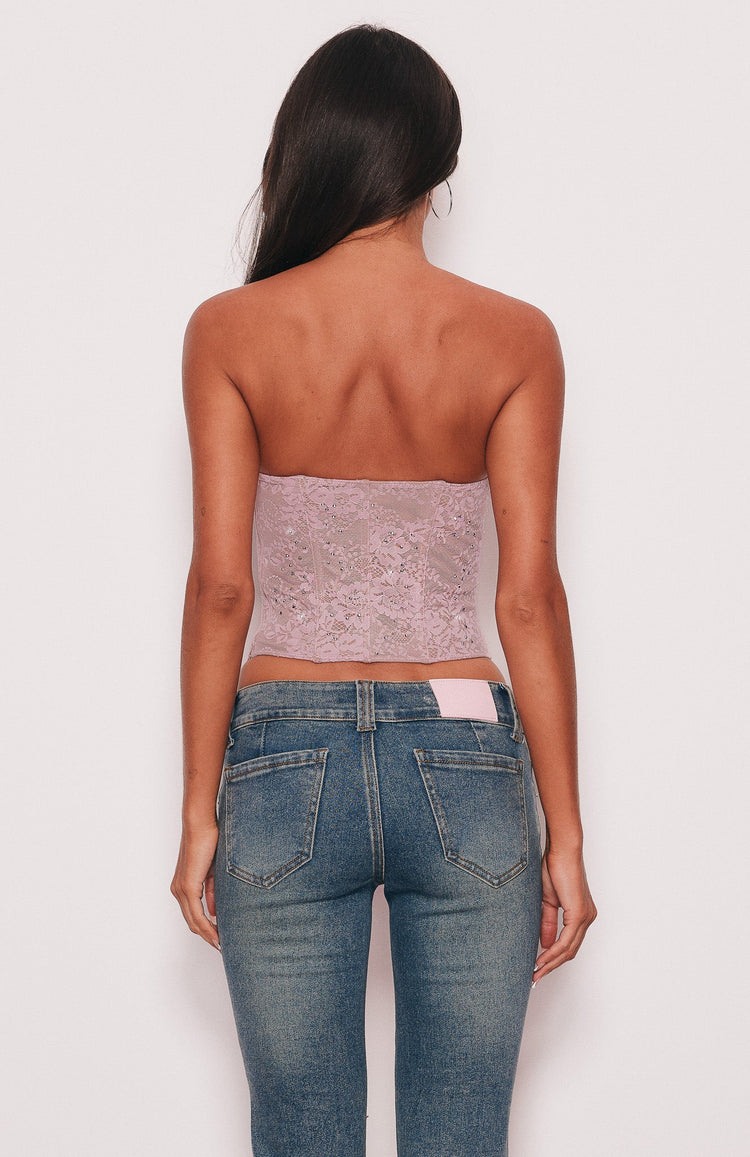 Lane Strapless Embellished Bustier Baby Pink