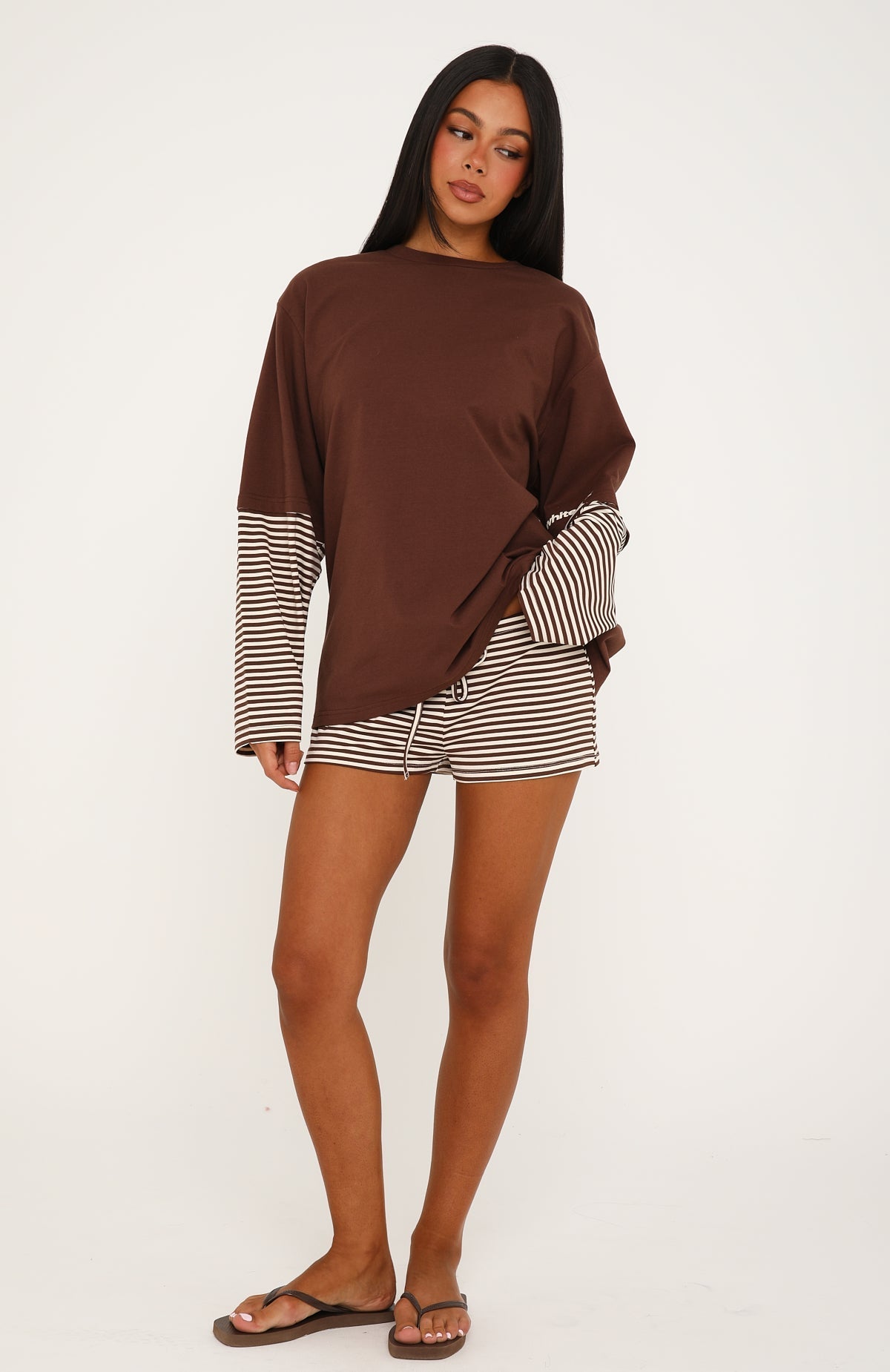 Let's Take Our Time Long Sleeve Layered Tee Chocolate