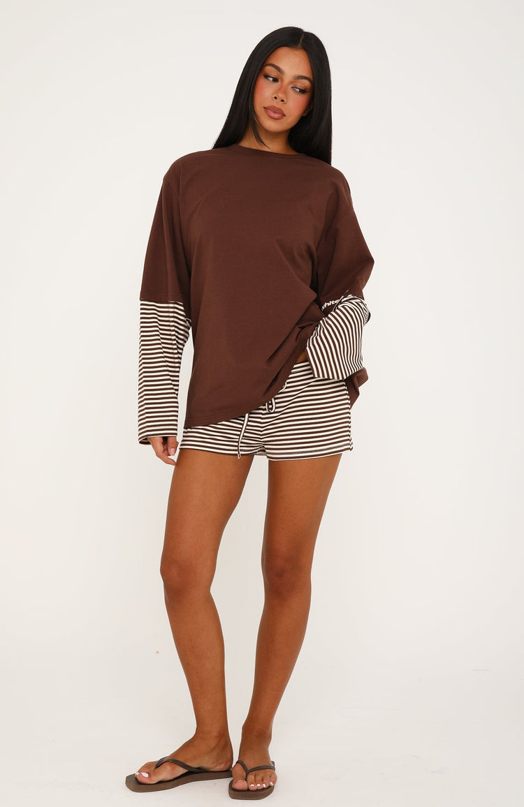 Let's Take Our Time Long Sleeve Layered Tee Chocolate