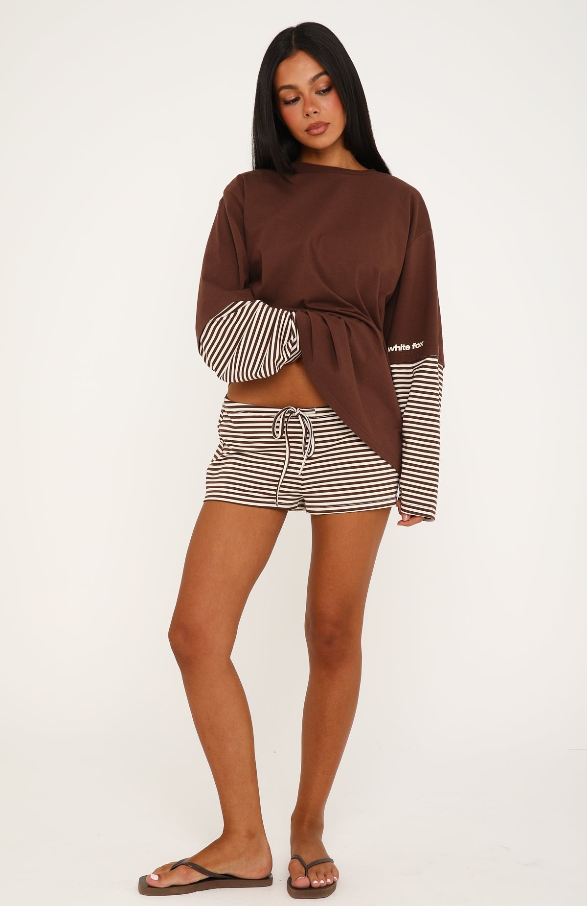 Let's Take Our Time Relaxed Shorts Chocolate/Cream Stripe
