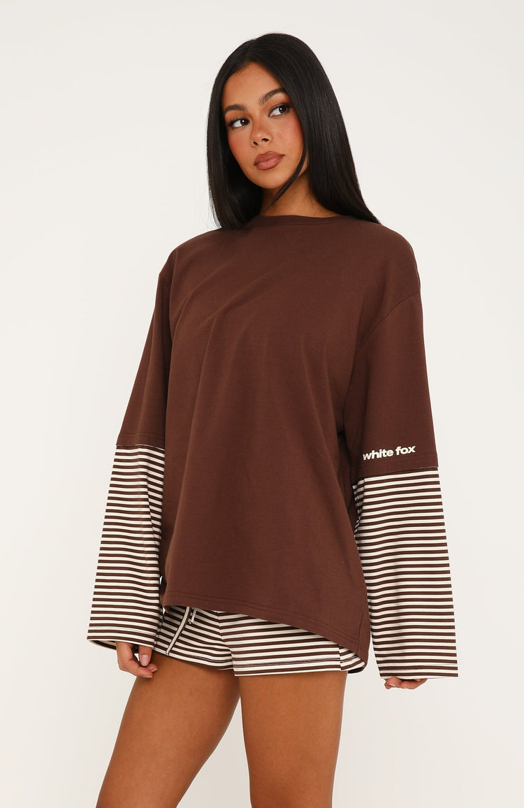 Let's Take Our Time Long Sleeve Layered Tee Chocolate