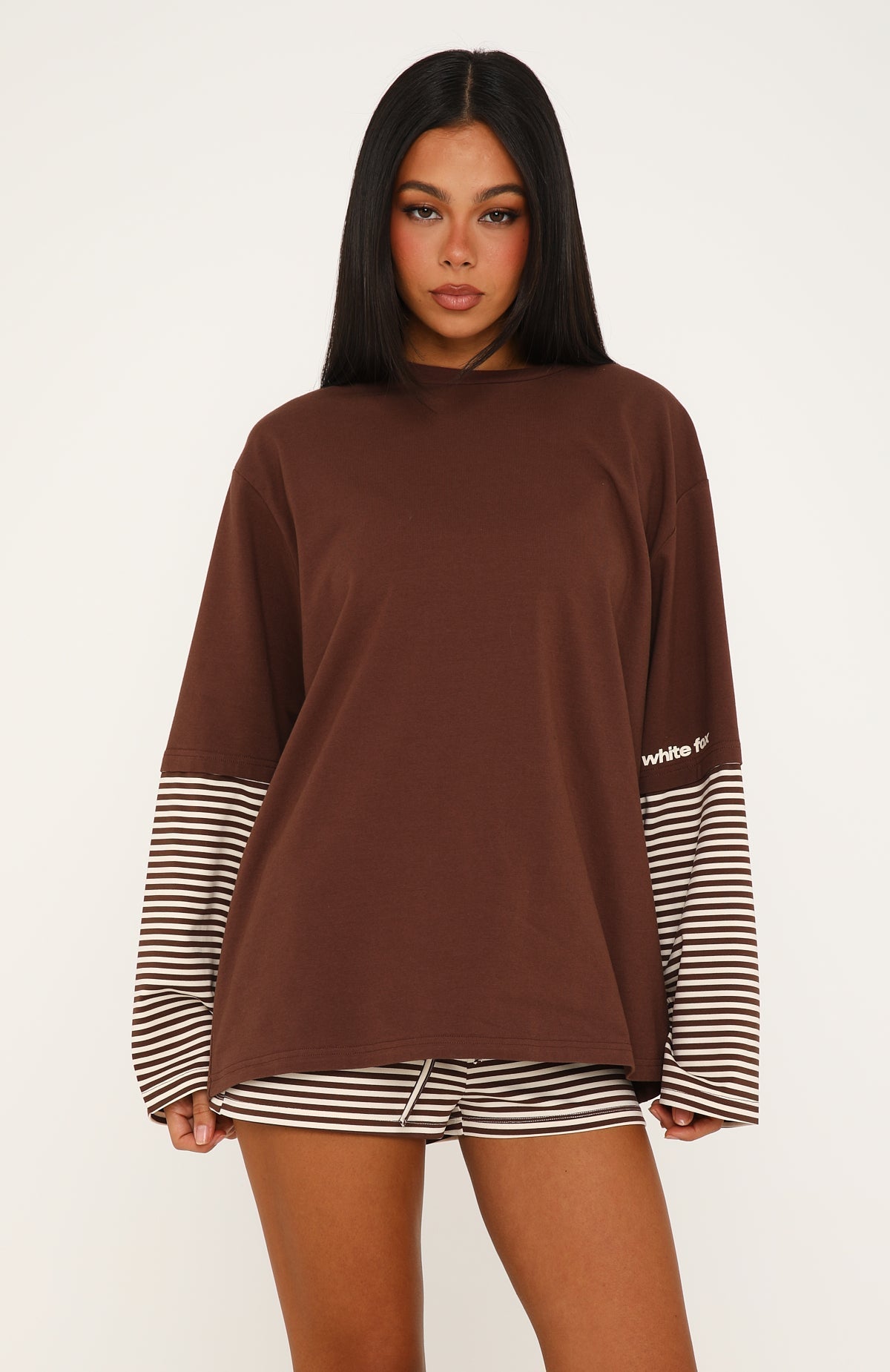 Let's Take Our Time Long Sleeve Layered Tee Chocolate