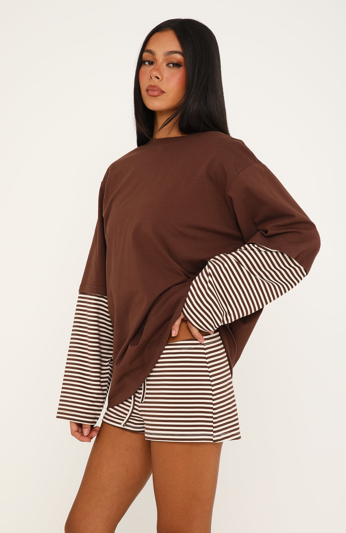 Let's Take Our Time Relaxed Shorts Chocolate/Cream Stripe