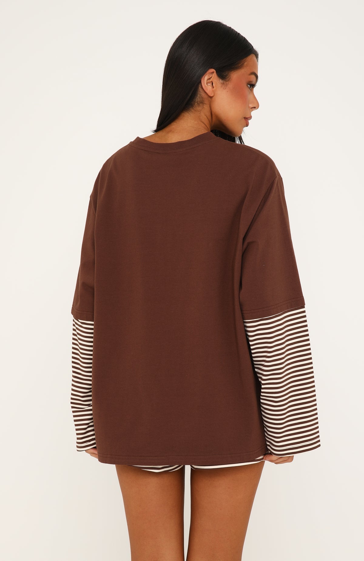 Let's Take Our Time Long Sleeve Layered Tee Chocolate