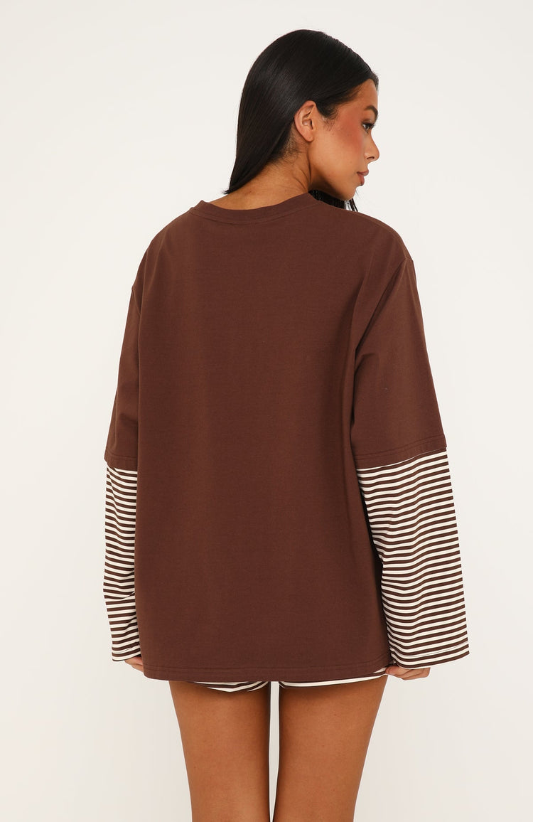 Let's Take Our Time Long Sleeve Layered Tee Chocolate