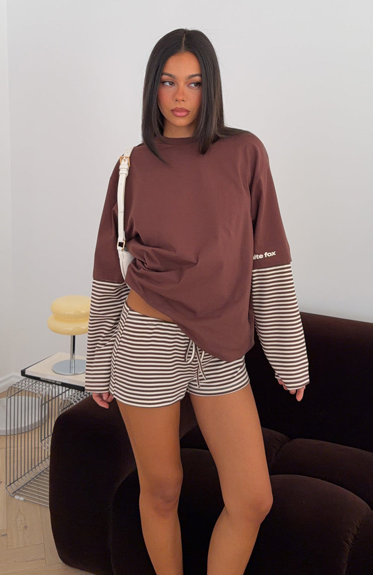Let's Take Our Time Long Sleeve Layered Tee Chocolate