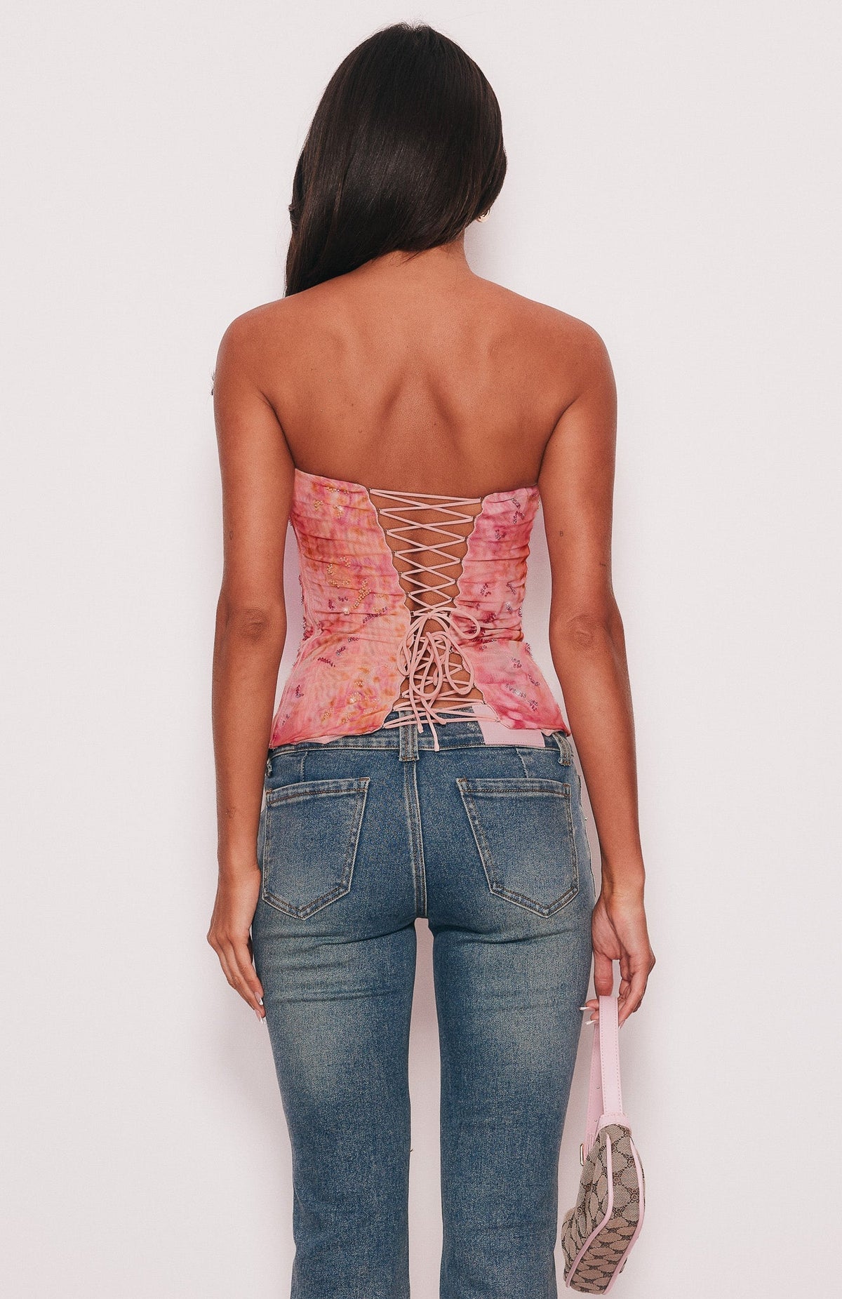 Libbie Strapless Beaded Bustier Rose Whispers
