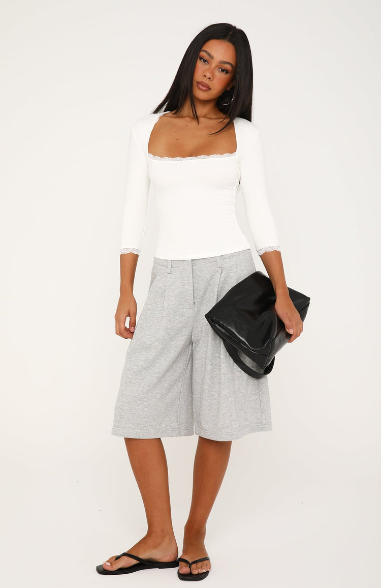 Light Layers Lace Trim 3/4 Sleeve Top Off White