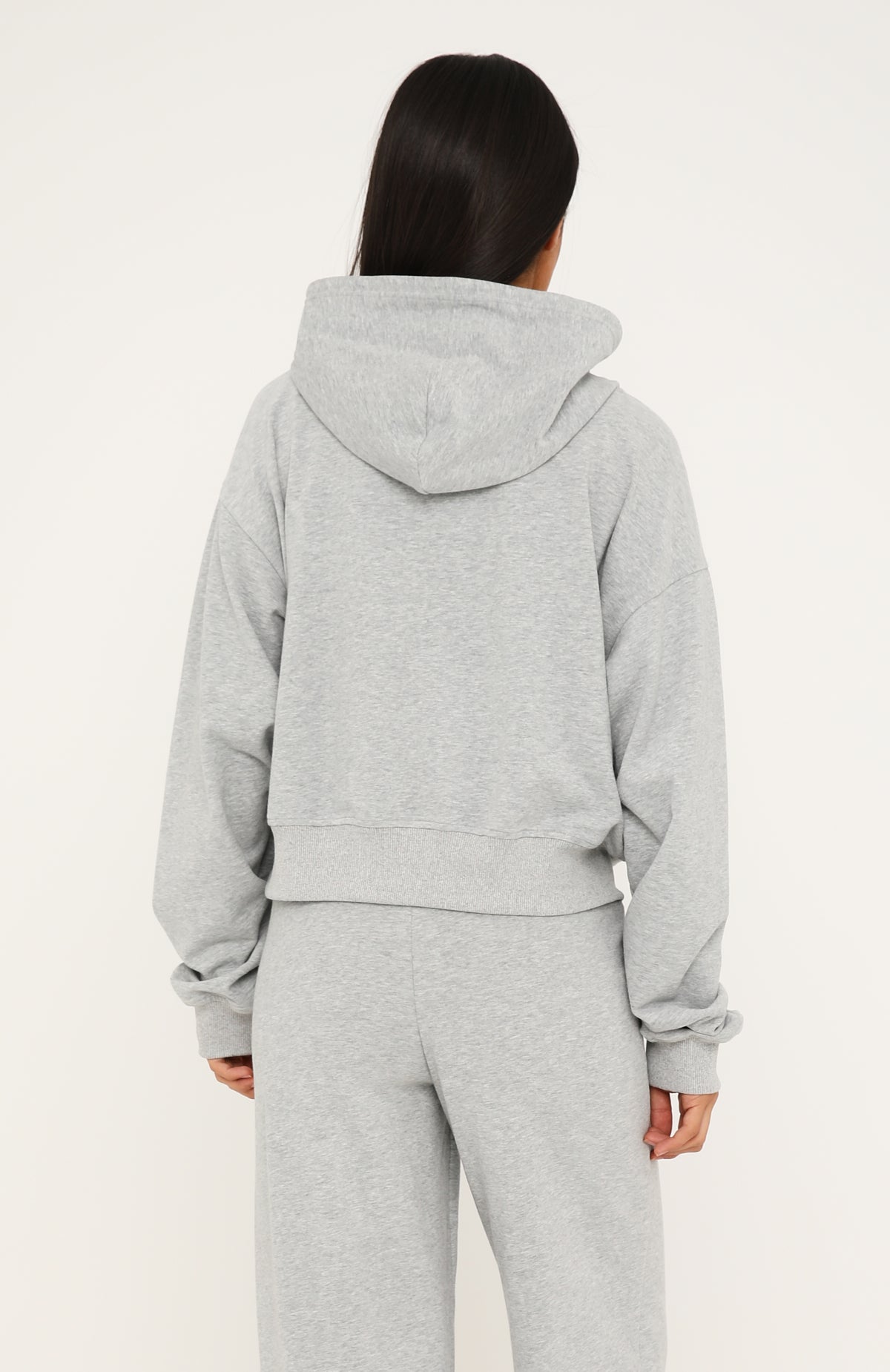 Looking Back Boxy Zip Front Hoodie Grey Marle