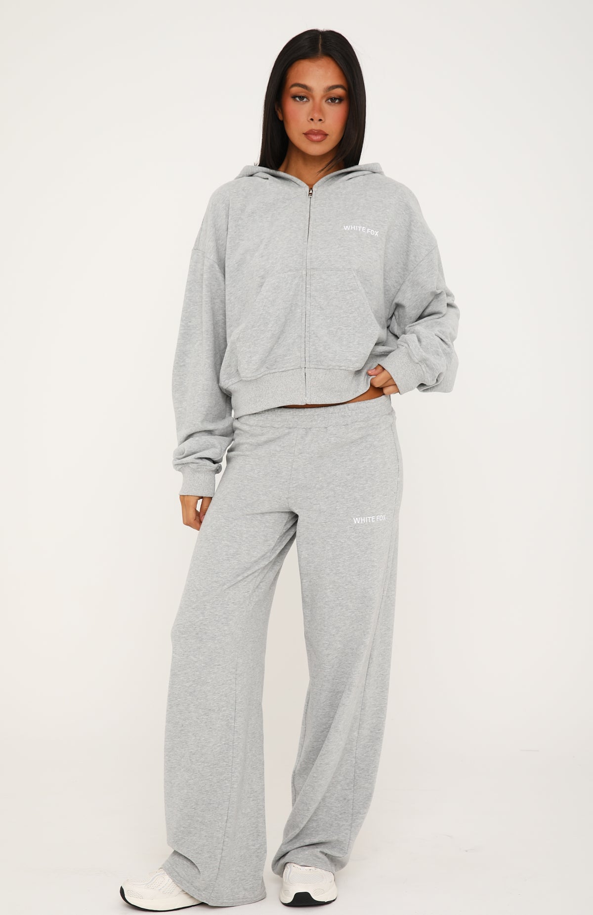 Looking Back Boxy Zip Front Hoodie Grey Marle