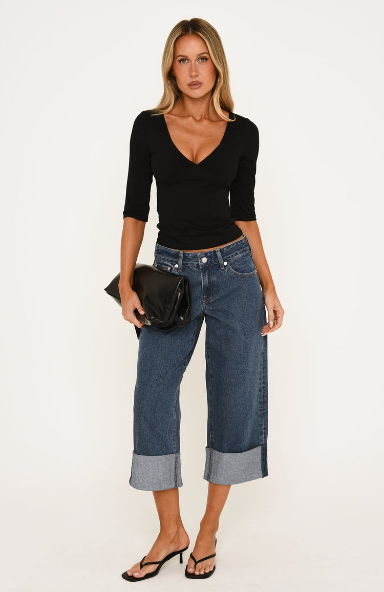 Losing Focus Low Rise Straight Leg Cropped Jeans Washed Admiral