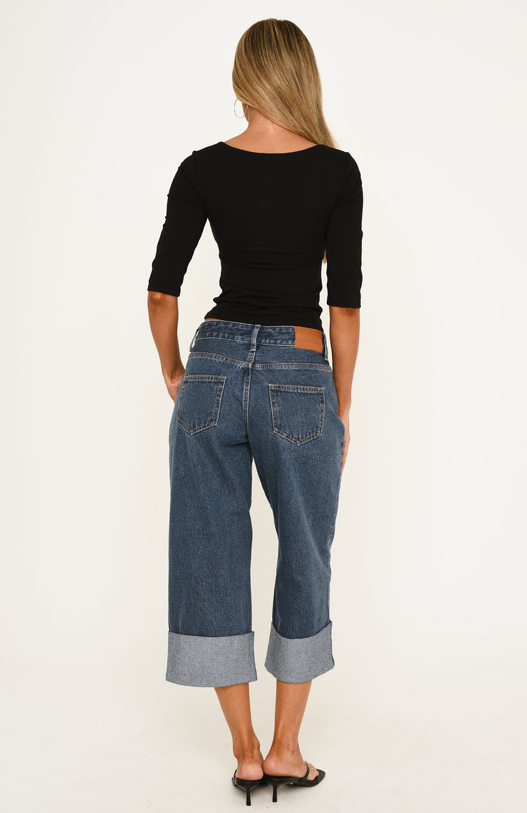 Losing Focus Low Rise Straight Leg Cropped Jeans Washed Admiral