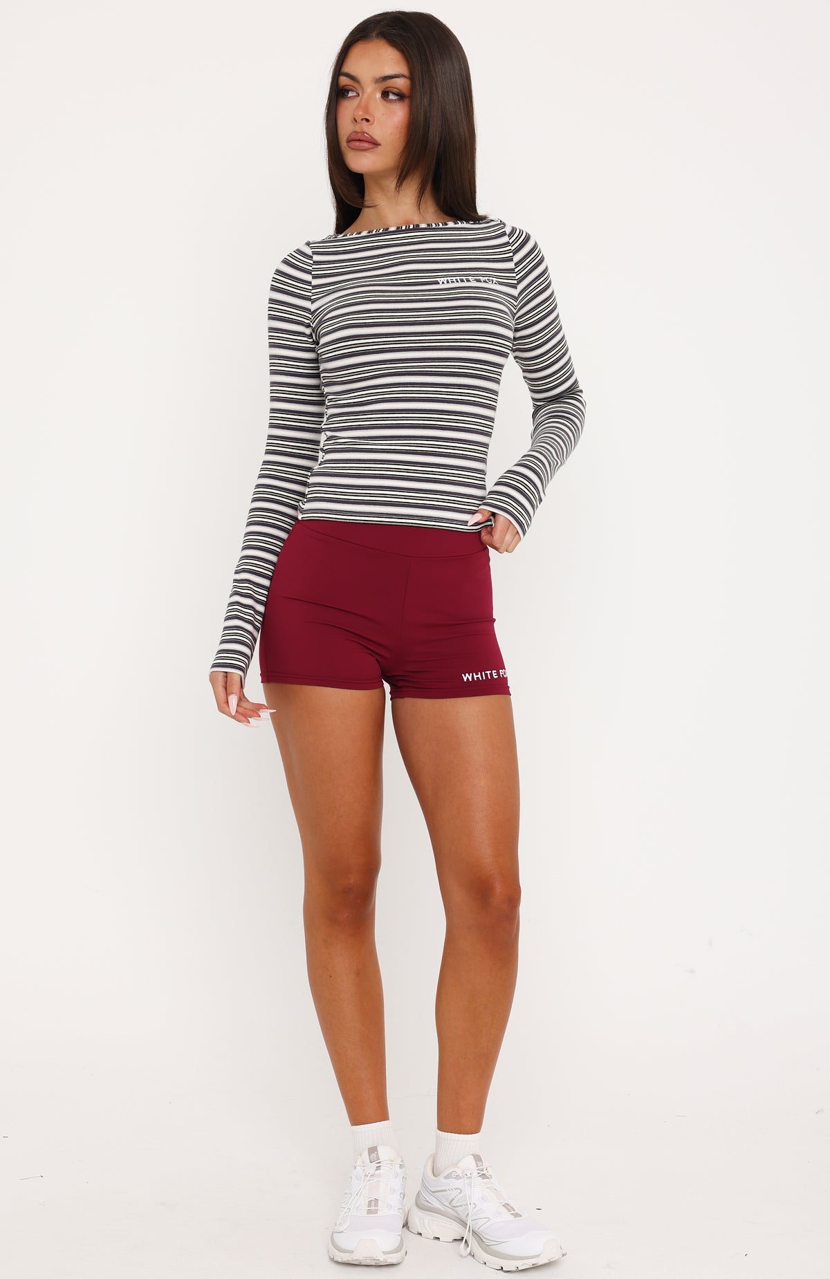 Love Me Soft Long Sleeve Top Charcoal/Blue Stripe