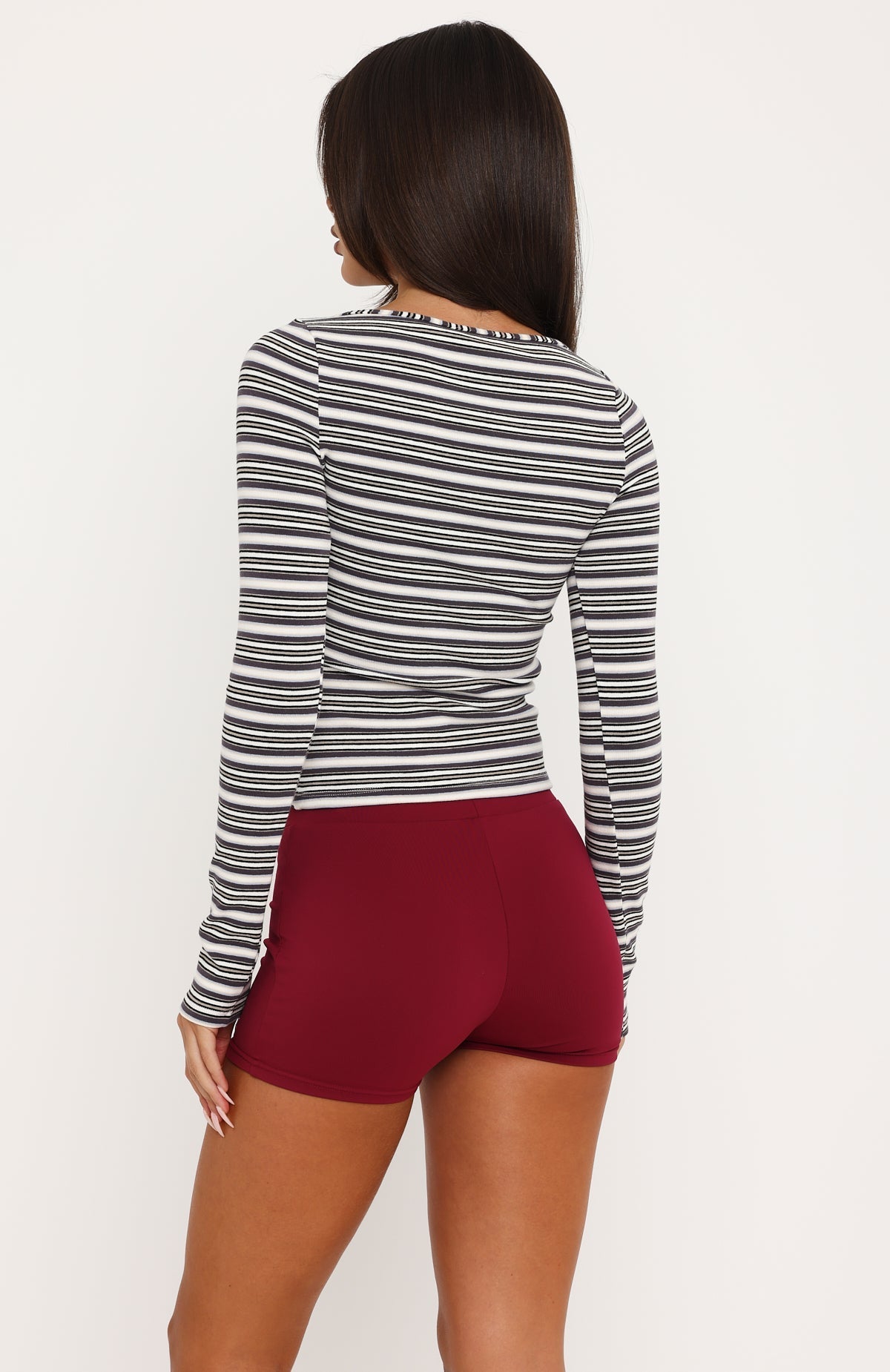 Love Me Soft Long Sleeve Top Charcoal/Blue Stripe