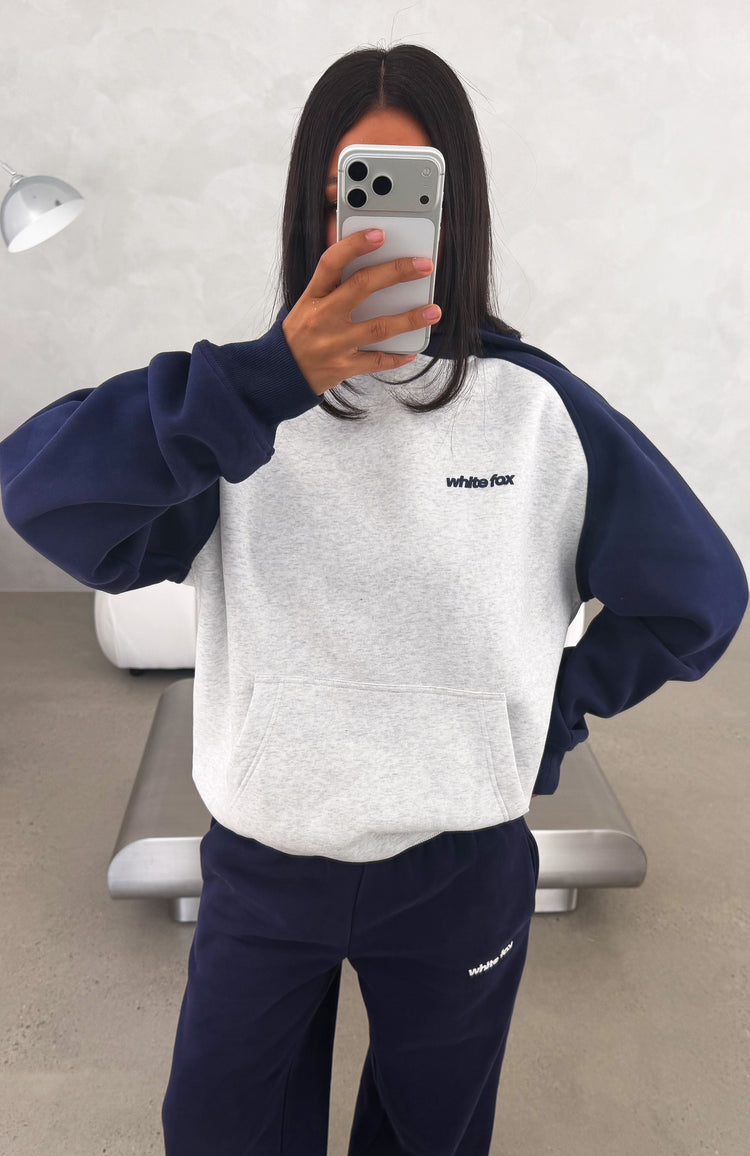 Loving It Here Oversized Hoodie Grey Marle/Navy