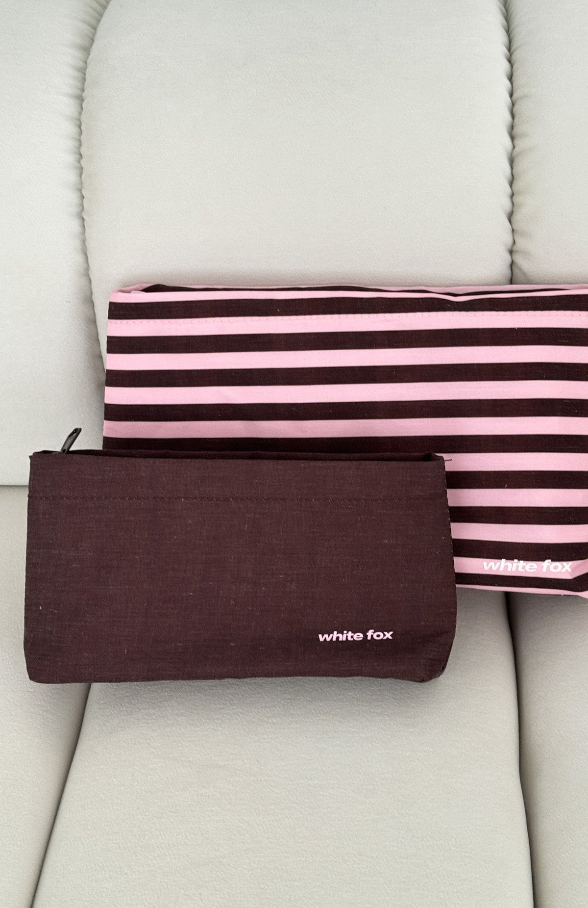 Maddox 2 Pack Cosmetic Pouch Chocolate & Pink Stripe