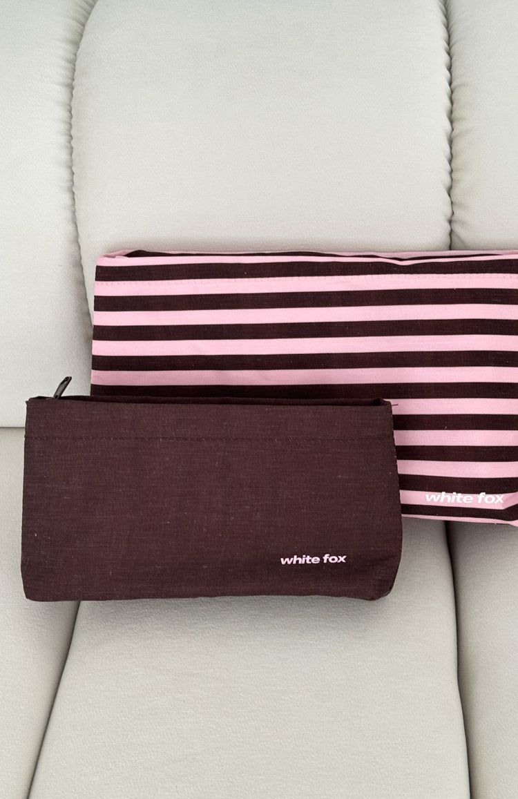 Maddox 2 Pack Cosmetic Pouch Chocolate & Pink Stripe
