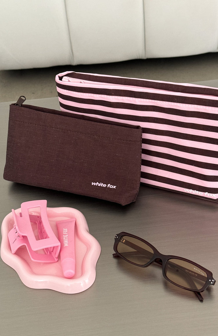 Maddox 2 Pack Cosmetic Pouch Chocolate & Pink Stripe