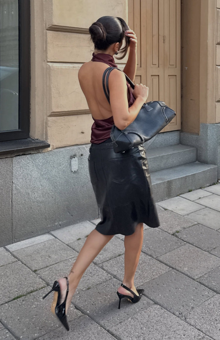 Watch And Learn Satin Halter Top Dark Chocolate