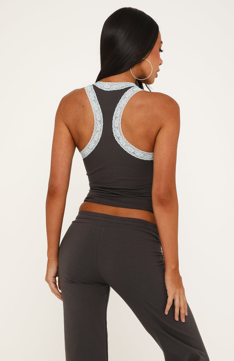 Midnight Sun Lace Trim Cami Top Charcoal/Baby Blue