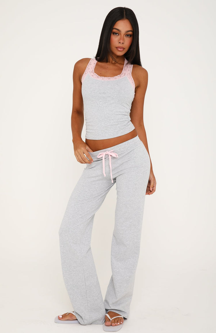 Midnight Sun Lace Trim Cami Top Grey Marle/Baby Pink