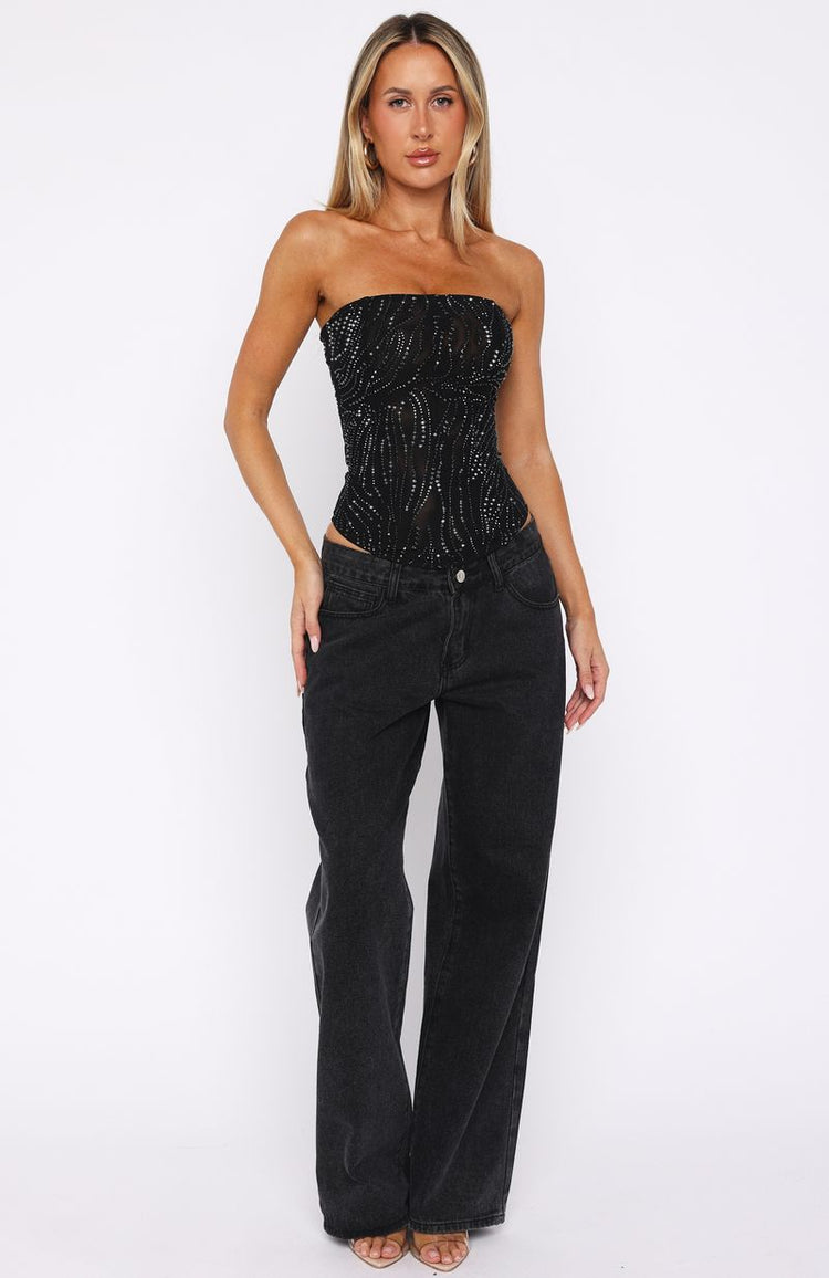 Night Bloom Embellished Bustier Black