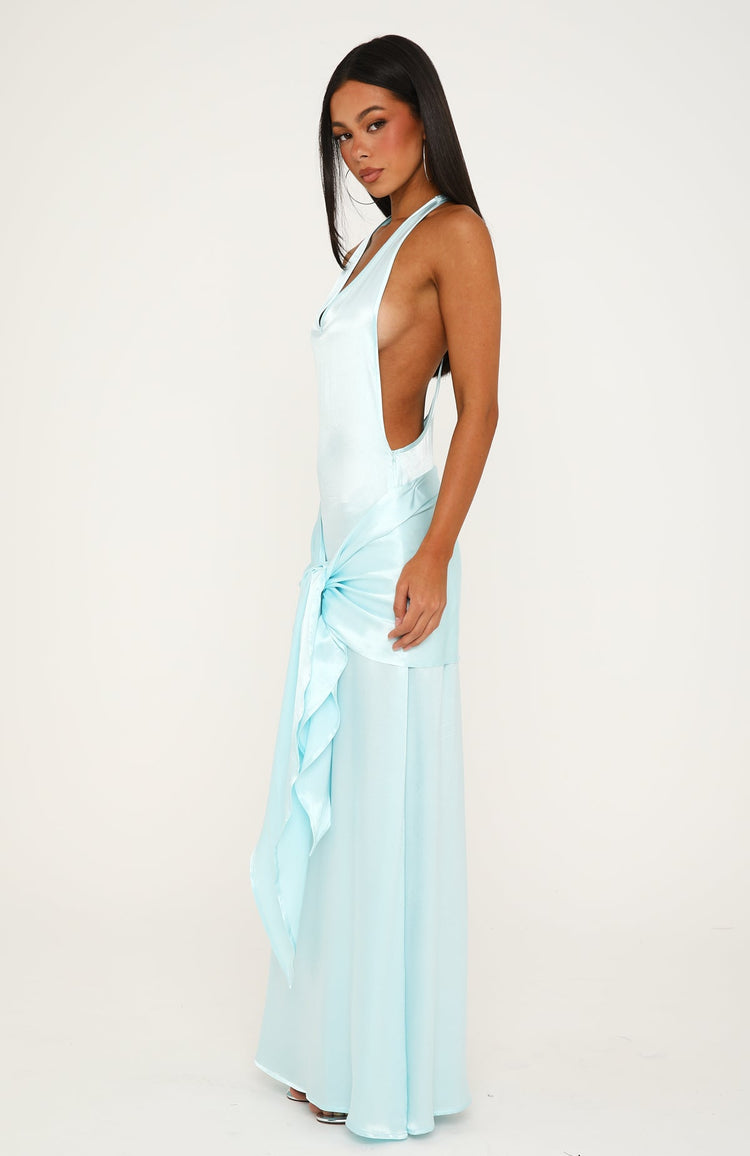Modern Muse Satin Halter Maxi Dress Aqua